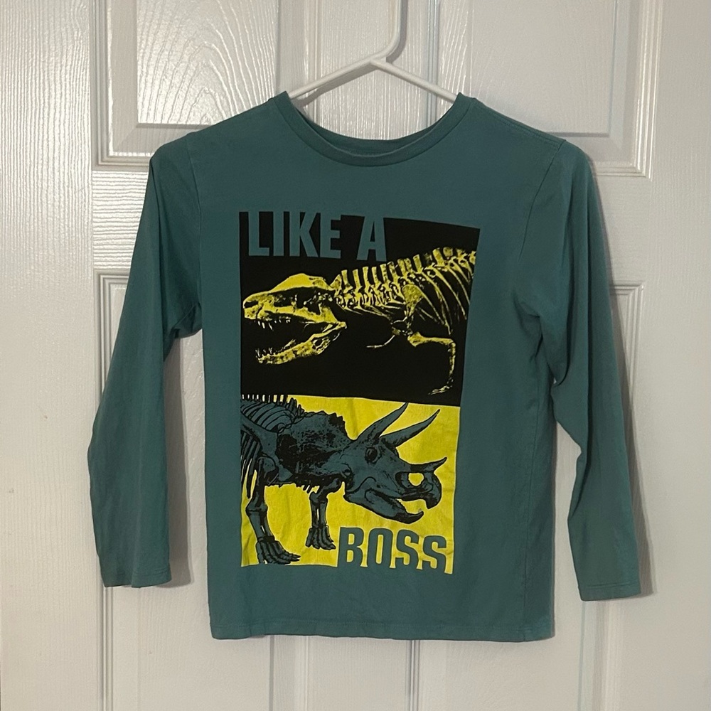 Place‎ Green and Yellow Long Sleeve Tee with Dinosaur Graphic